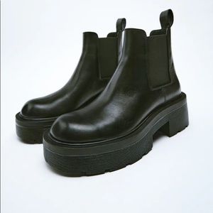 ZARA FLAT LEATHER ANKLE BOOTS Size 7.5